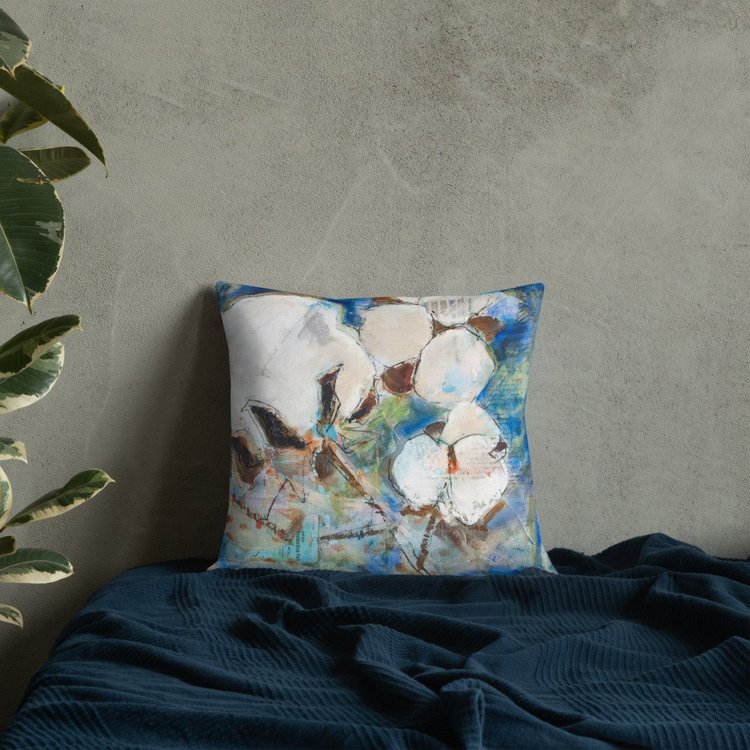 Vintage Cotton Collage with Denim Blue II Premium Pillow