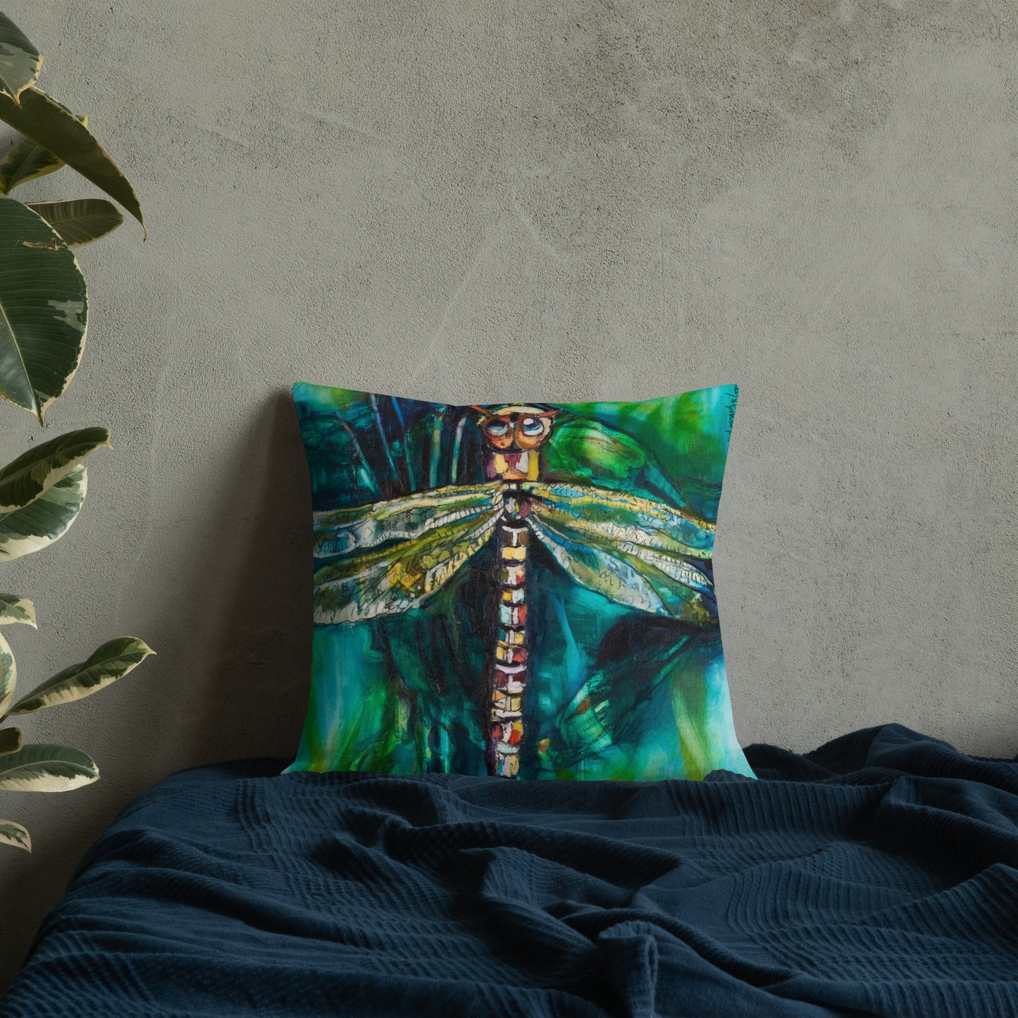 Green Dragonfly Premium Pillow