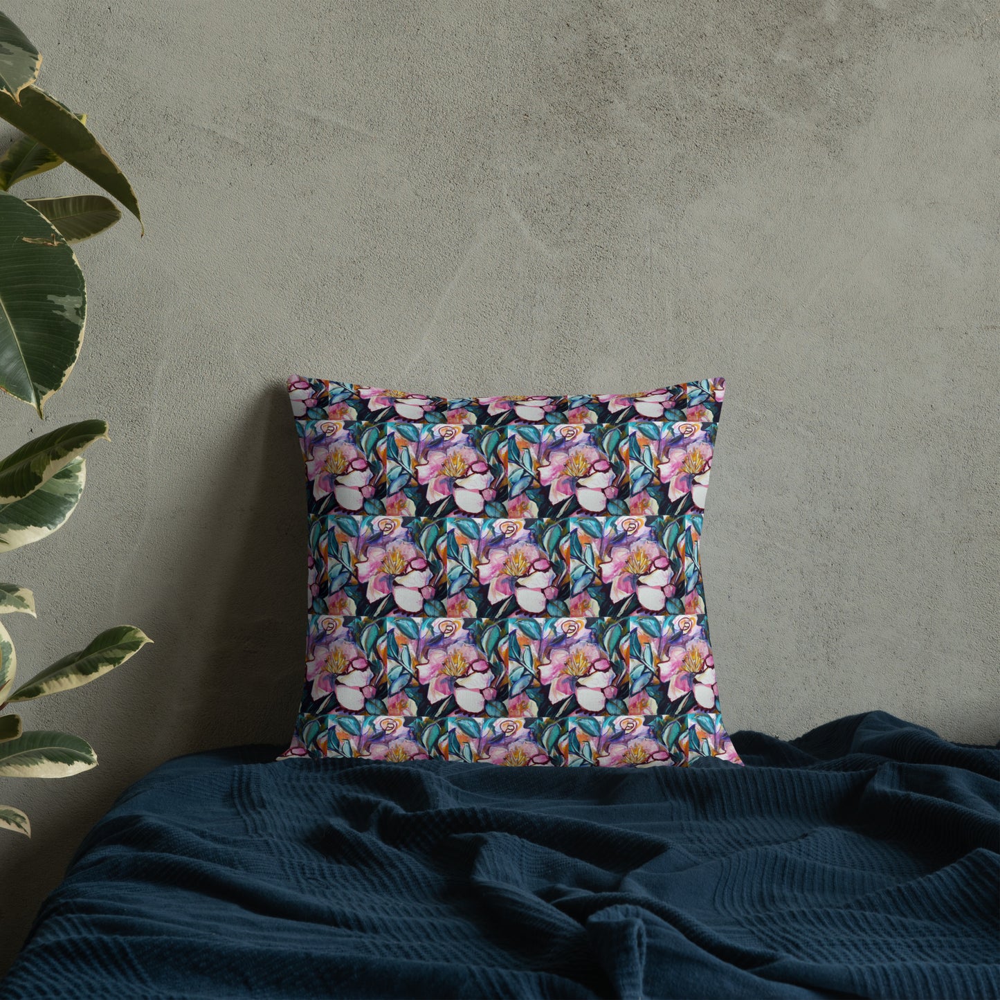 Pink Camilla (Dark) Pattern Premium Pillow