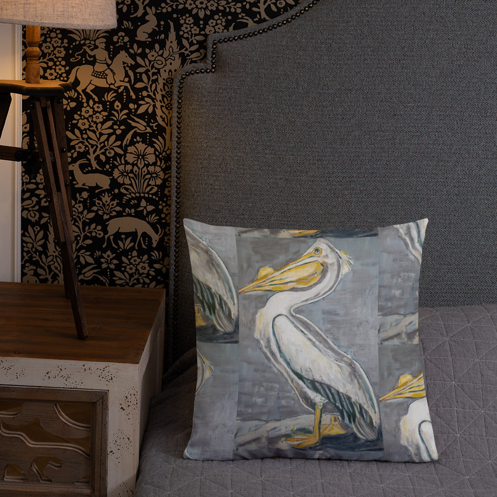 White Pelican with Silver Premium Pillow