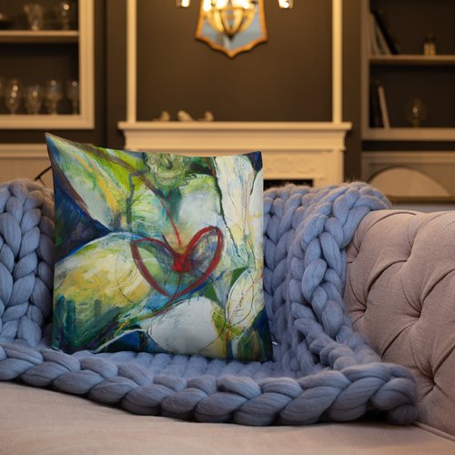 Abstract Magnolia with Red Heart ♥️ Center Premium Pillow