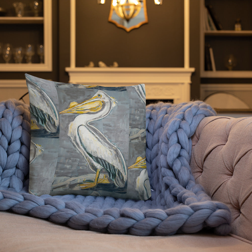 White Pelican with Silver Premium Pillow