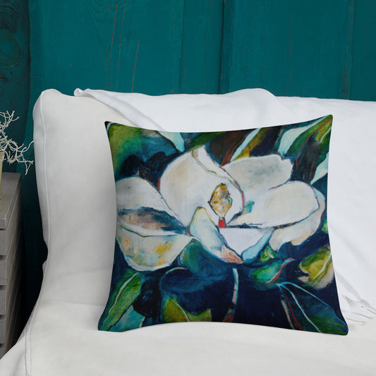 Teal Collage Magnolia Premium Pillow