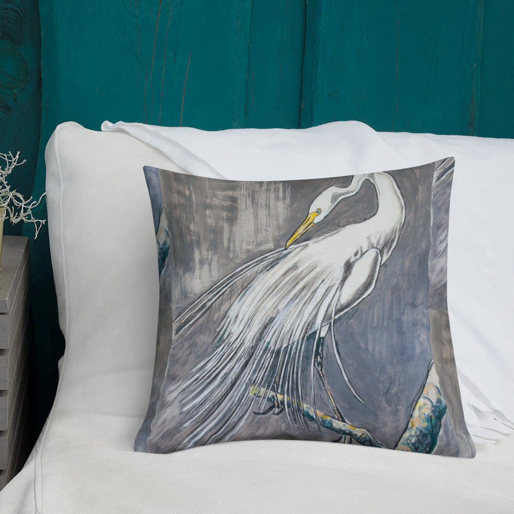 White Egret Out on a Limb Premium Pillow