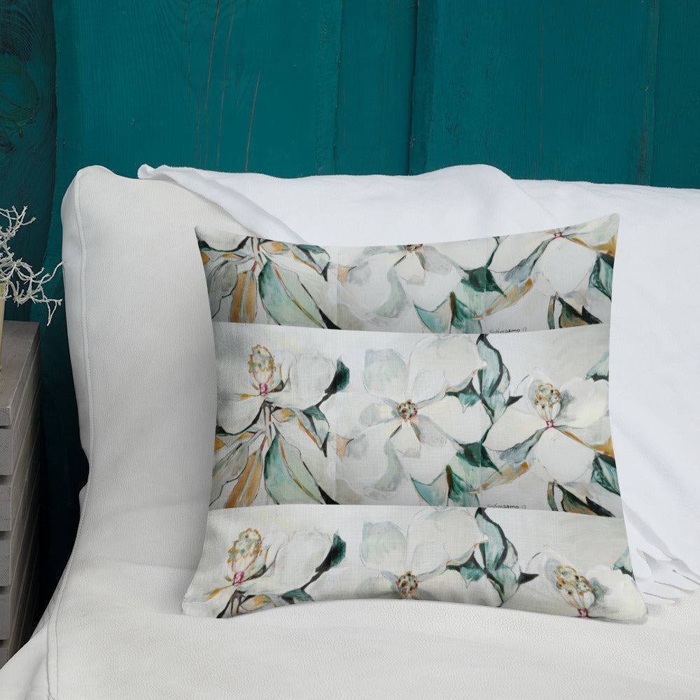 Soft Magnolia Triptych Premium Pillow
