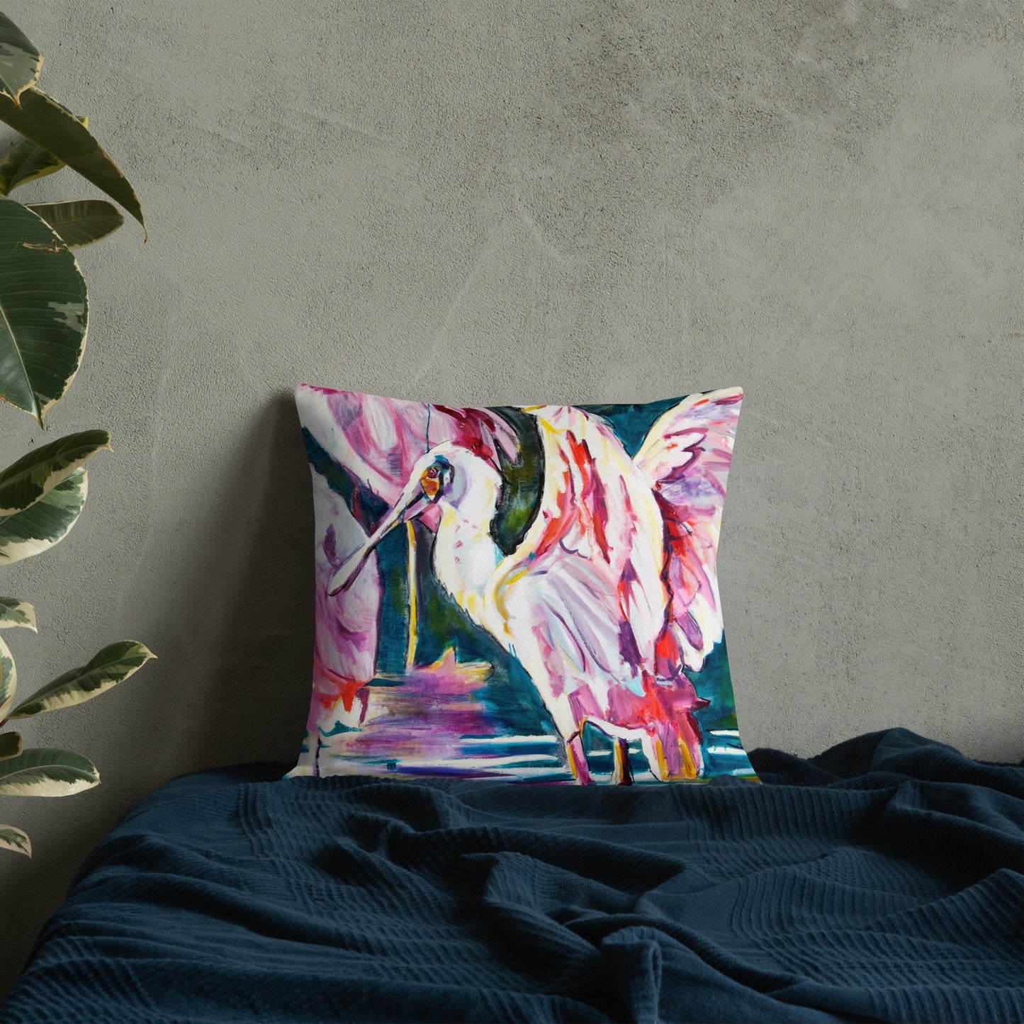Roseate Spoonbill with Her ❤️ Open Premium Pillow