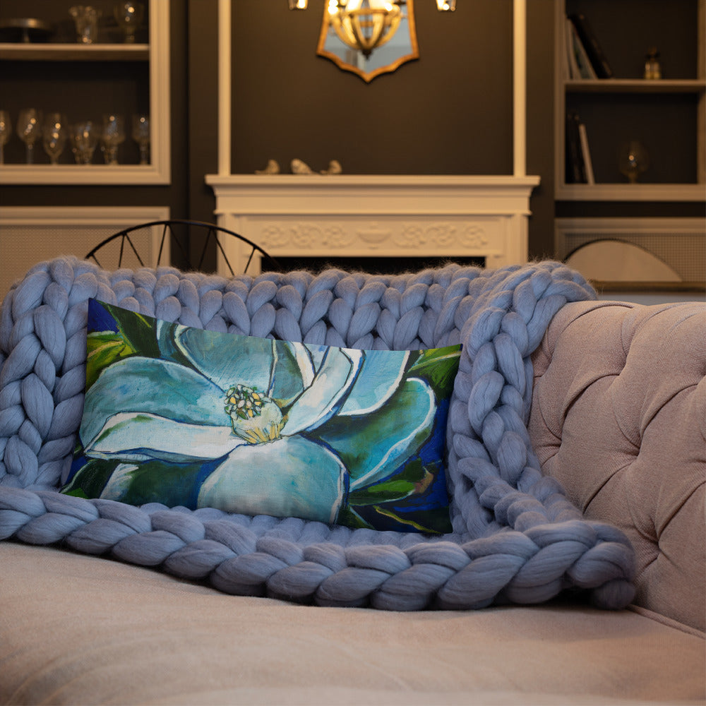 Open Heart Magnolia with Blue Shadows Premium Pillow