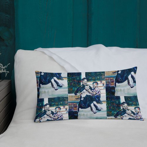 Woman with Children Collage Pattern Premium Pillow