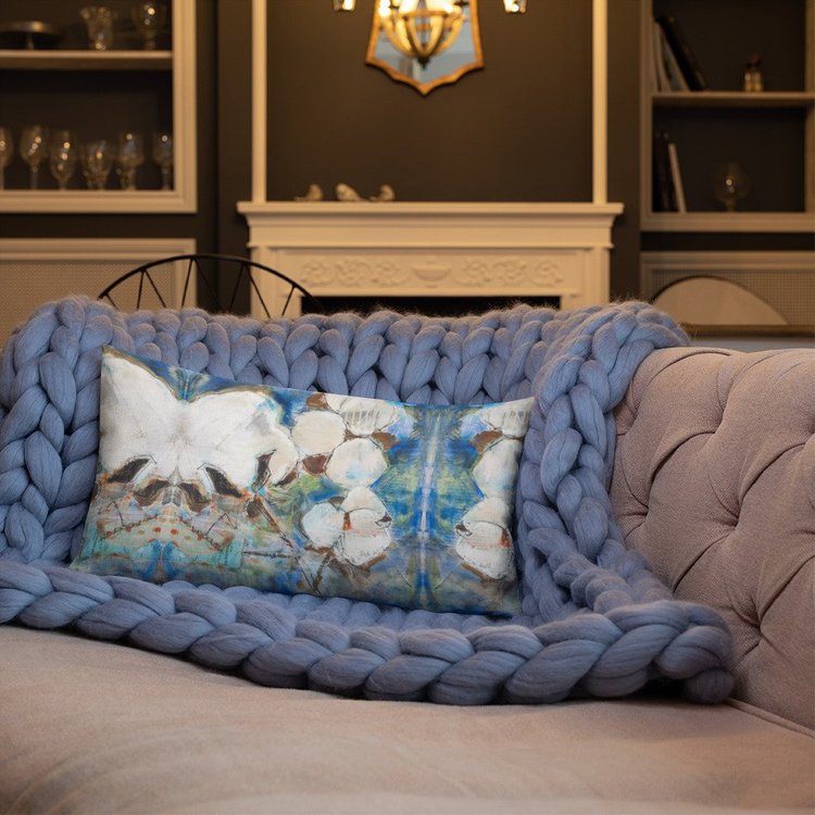 Vintage Cotton Collage with Denim Blue II Premium Pillow