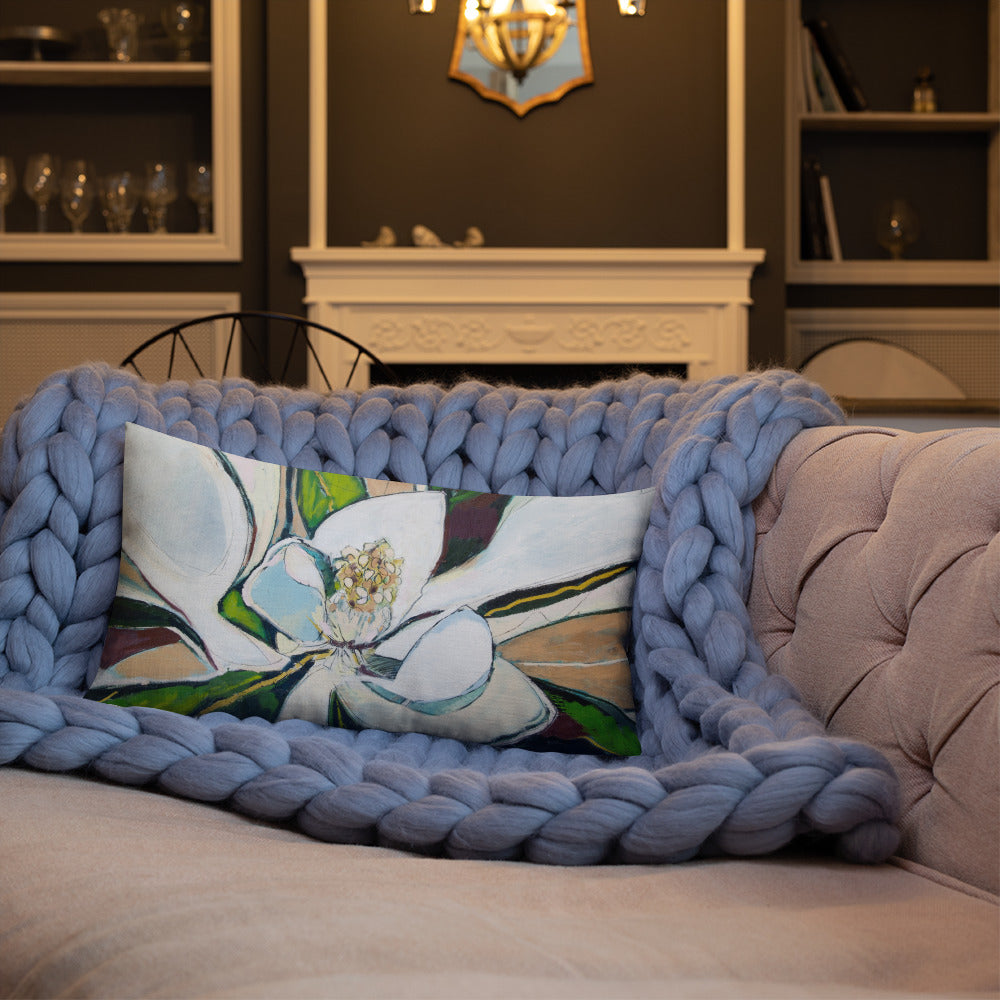 Magnolia Abstraction with Gold Premium Pillow