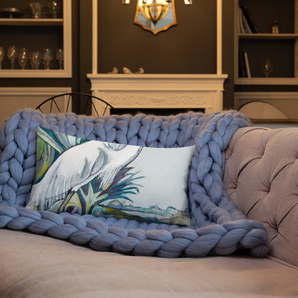 Snowy White Heron Premium Pillow