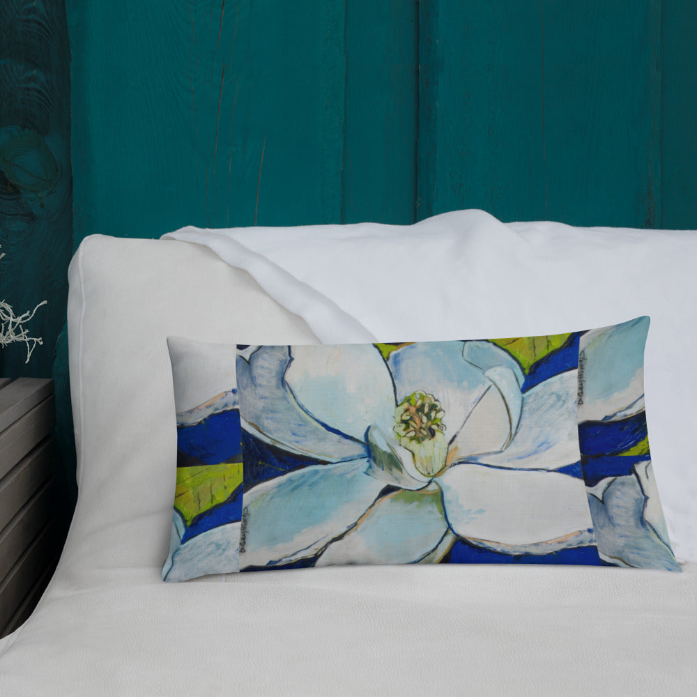 Indigo Magnolia with Cobalt Blue Premium Pillow