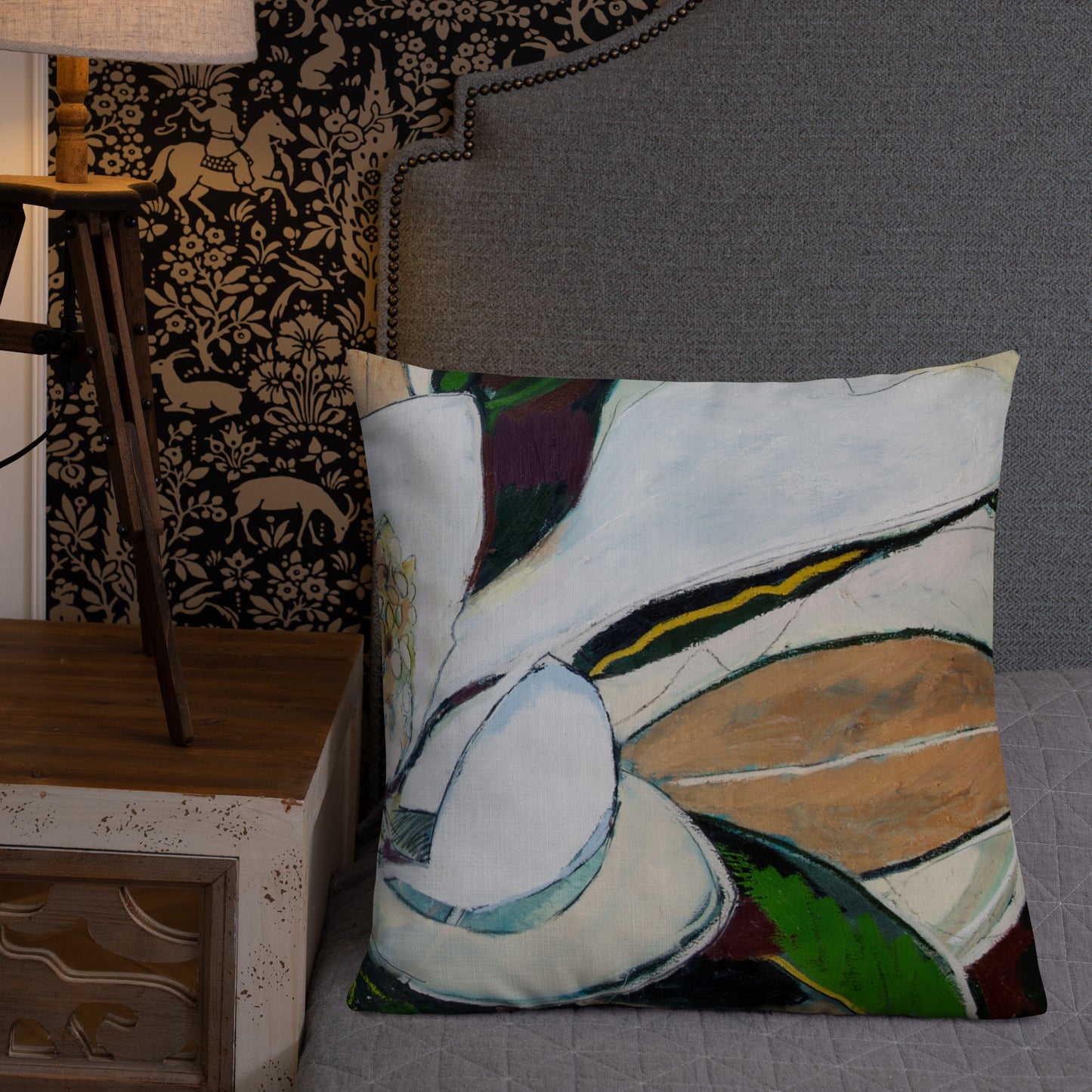 Magnolia Abstraction with Gold Premium Pillow