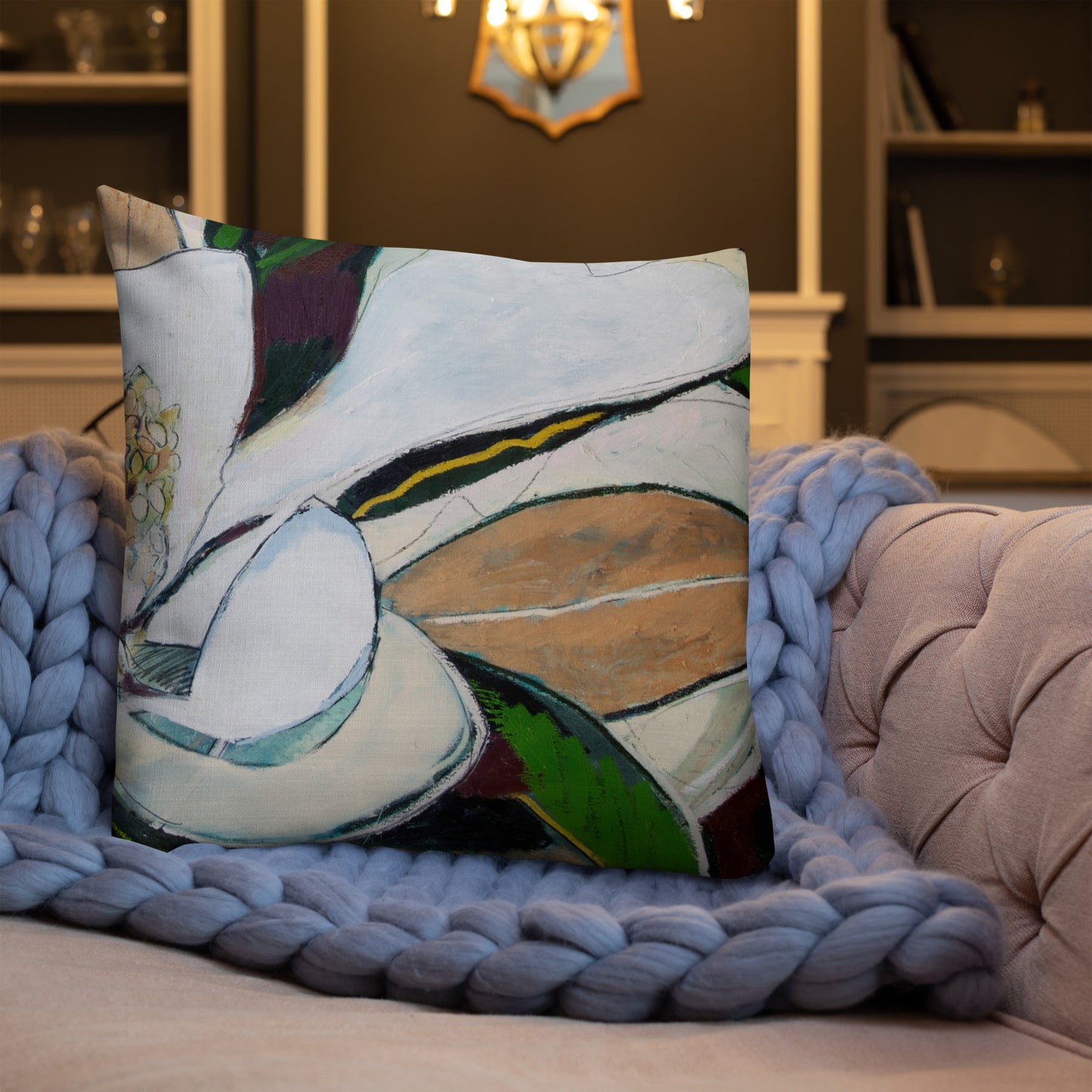 Magnolia Abstraction with Gold Premium Pillow