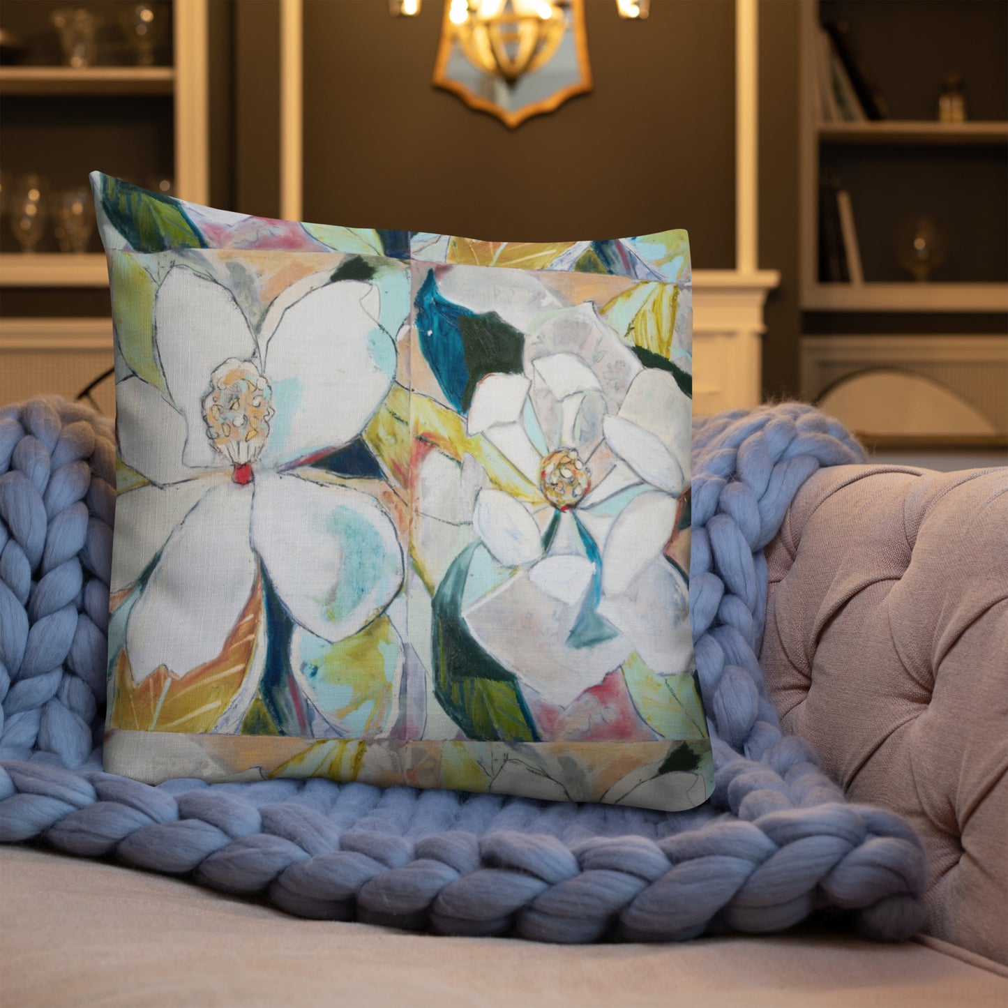 Soft Magnolia Diptych Premium Pillow