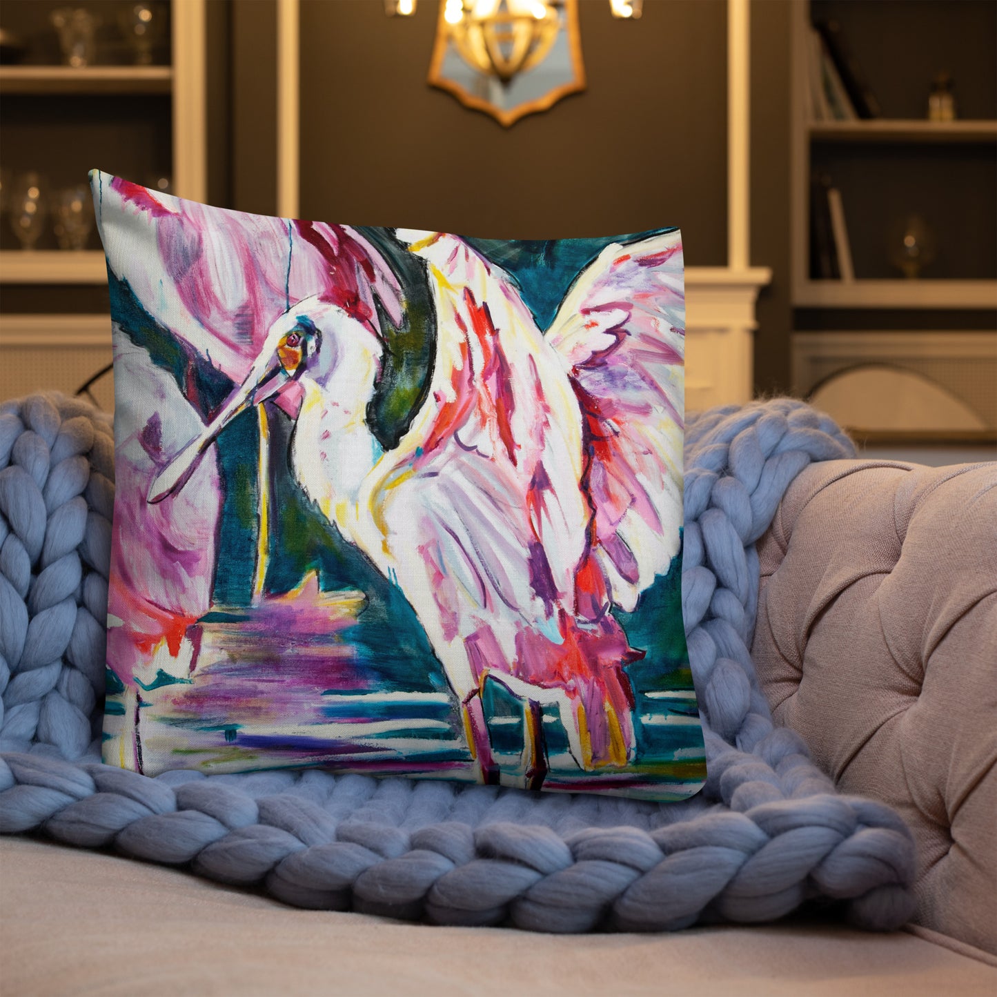 Roseate Spoonbill with Her ❤️ Open Premium Pillow