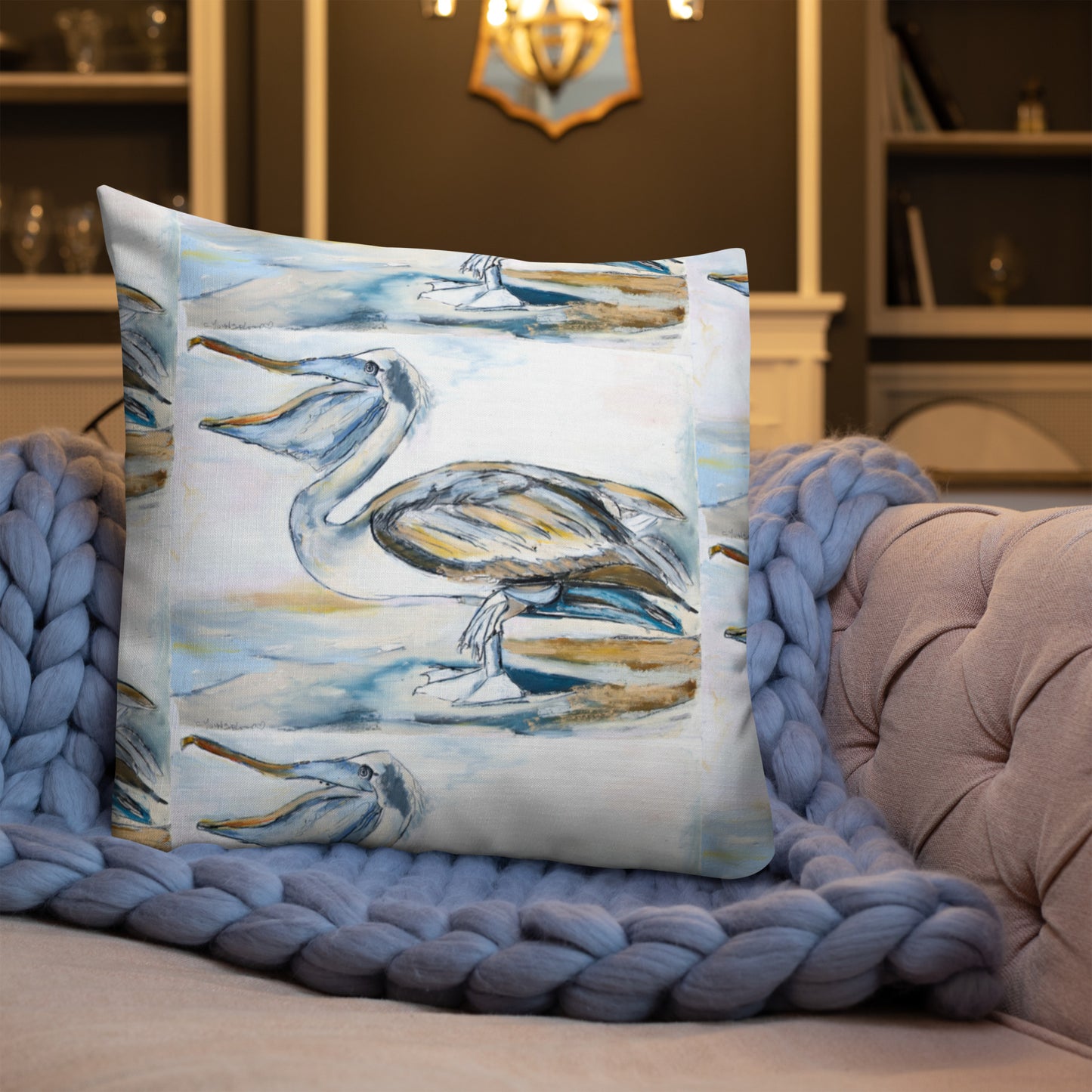 Brown Pelican on the Shore Premium Pillow