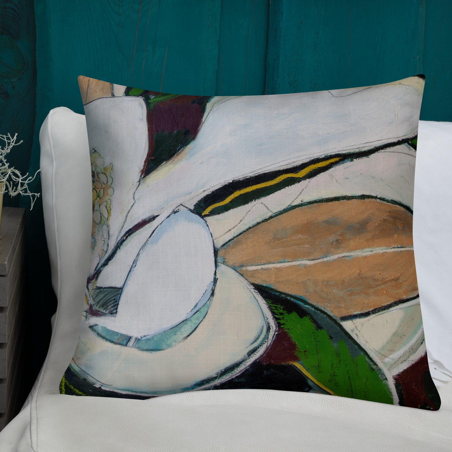 Magnolia Abstraction with Gold Premium Pillow