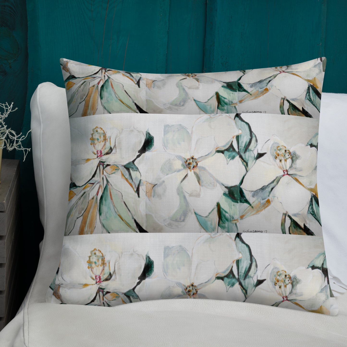 Soft Magnolia Triptych Premium Pillow