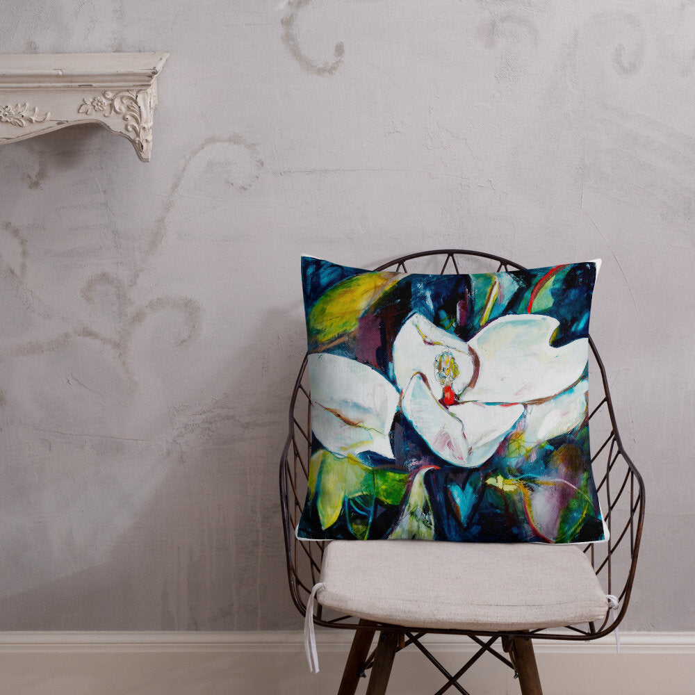 Magnolia with Painted Bunting Premium Pillow