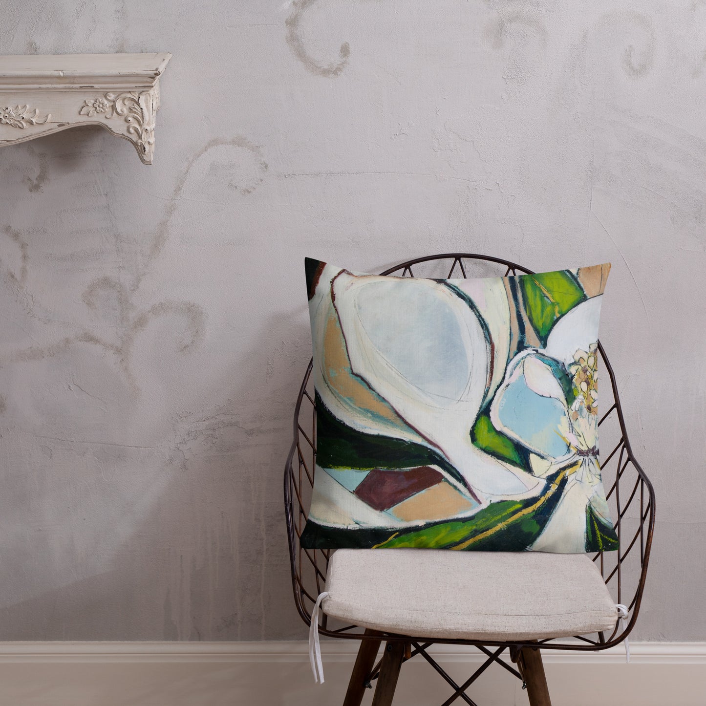 Magnolia Abstraction with Gold Premium Pillow