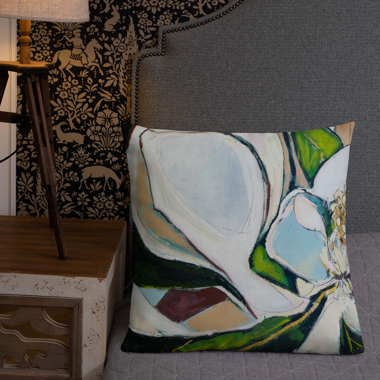 Magnolia Abstraction with Gold Premium Pillow