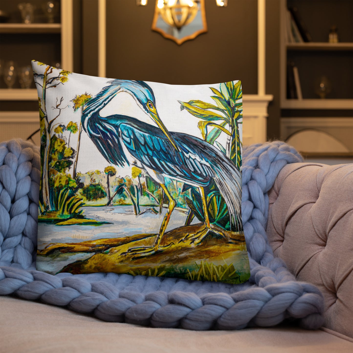Blue Heron (Dark) Premium Pillow