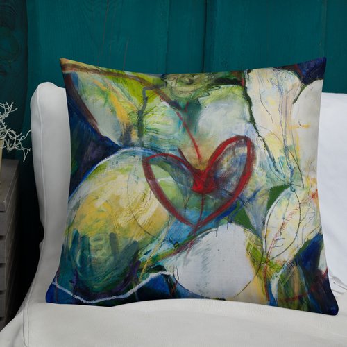 Abstract Magnolia with Red Heart ♥️ Center Premium Pillow
