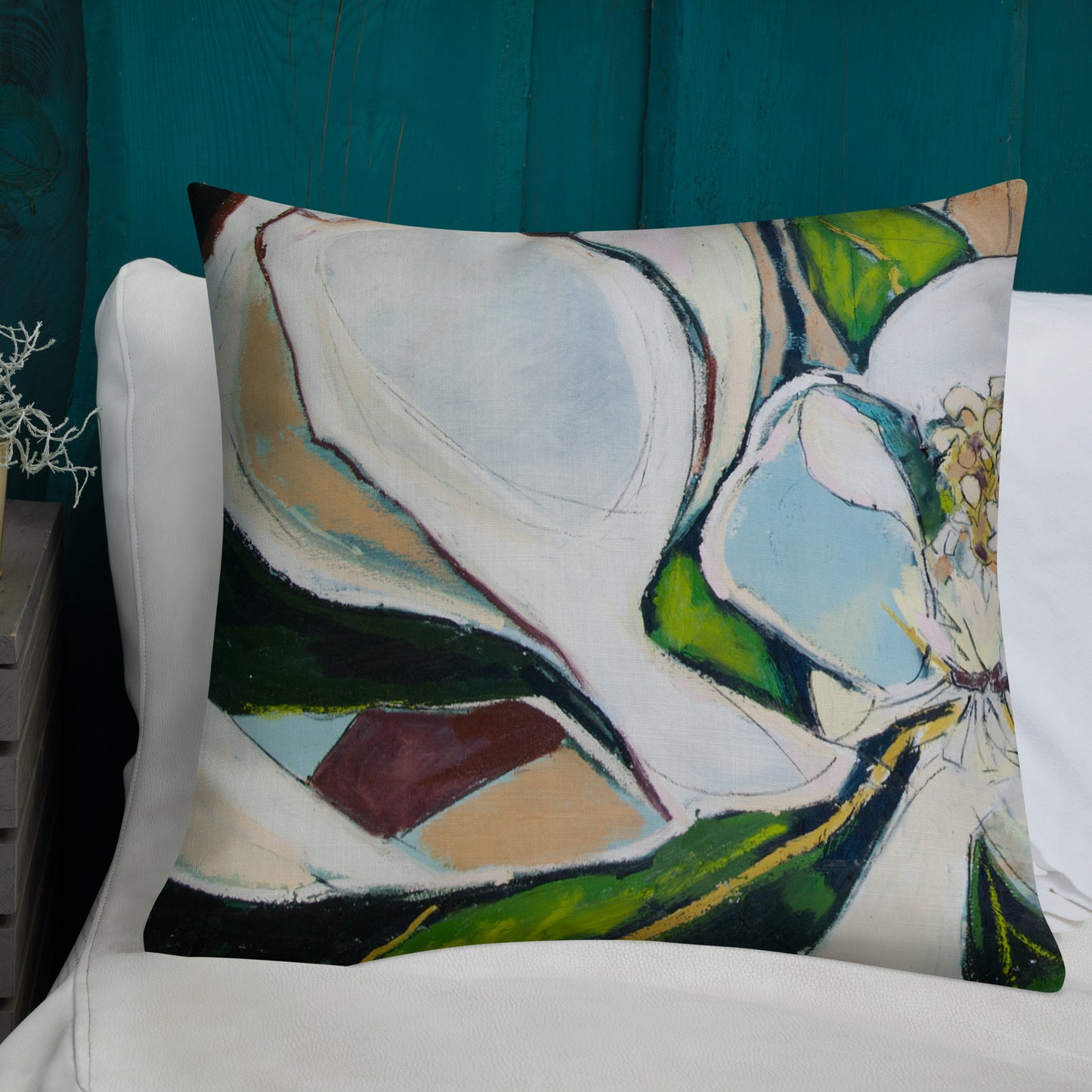 Magnolia Abstraction with Gold Premium Pillow