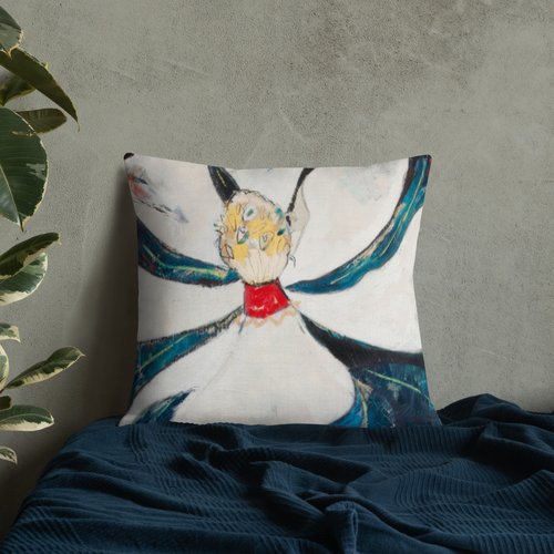Cubist Magnolia with Red Center Premium Pillow