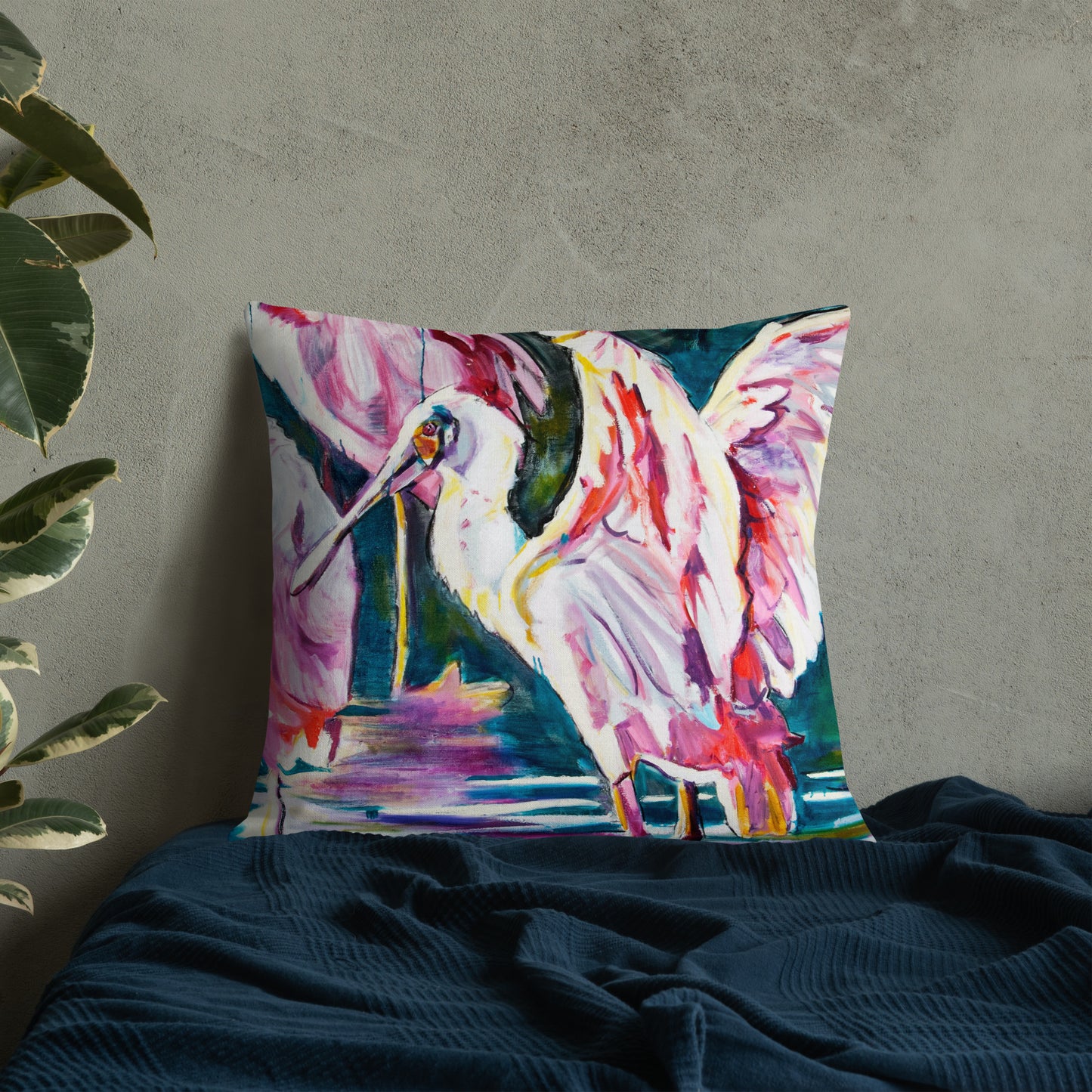 Roseate Spoonbill with Her ❤️ Open Premium Pillow