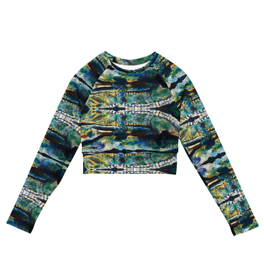 Psychedelic Gator with Reflection in the Bayou Recycled long-sleeve crop top