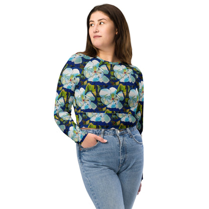 Magnolia Pattern Recycled long-sleeve crop top