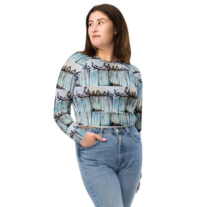Pelicans on the Pier Recycled long-sleeve crop top