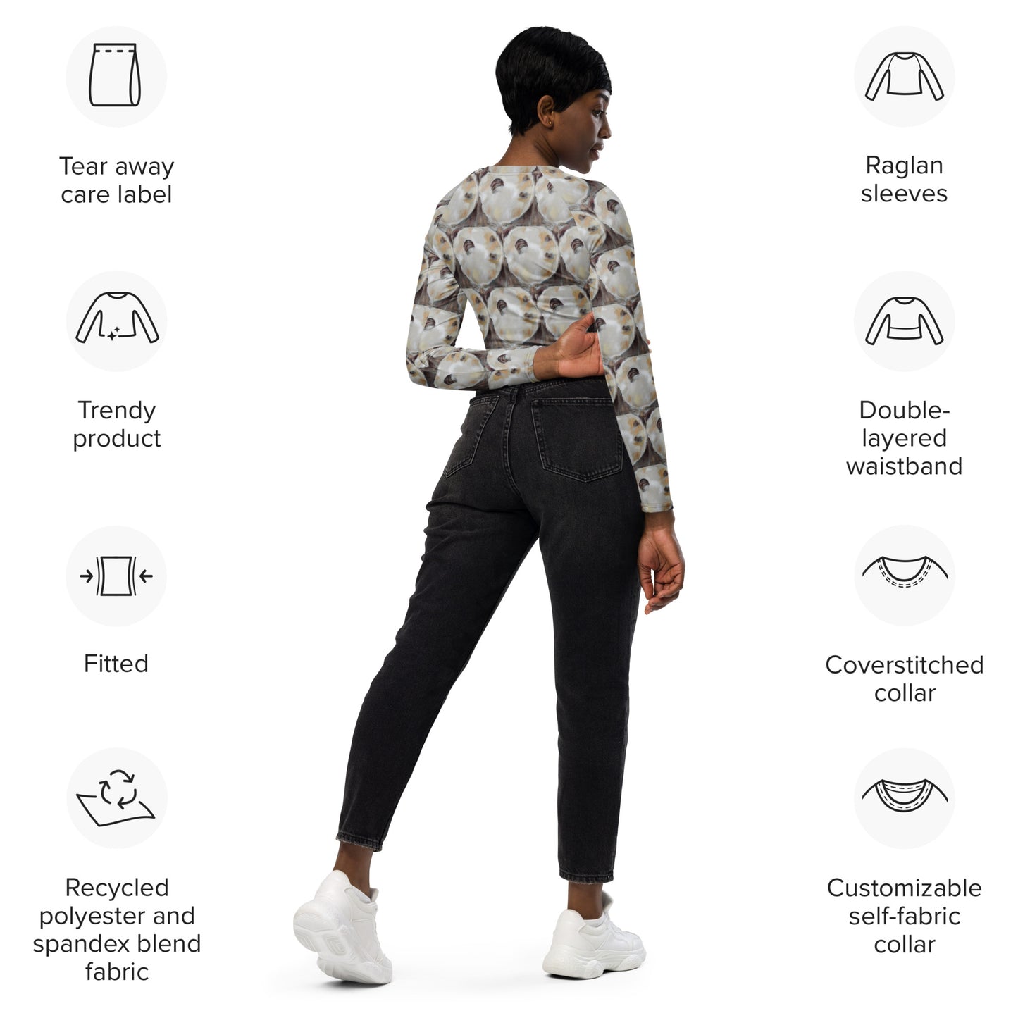 Neutral Oyster Shells Recycled long-sleeve crop top