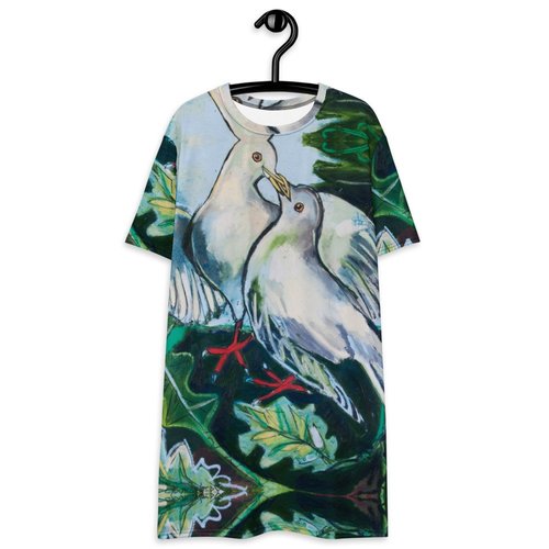 Doves in Abstract Landscape T-shirt dress
