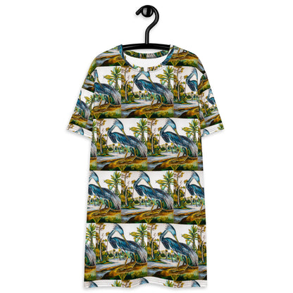 Blue Heron Pattern T-shirt dress