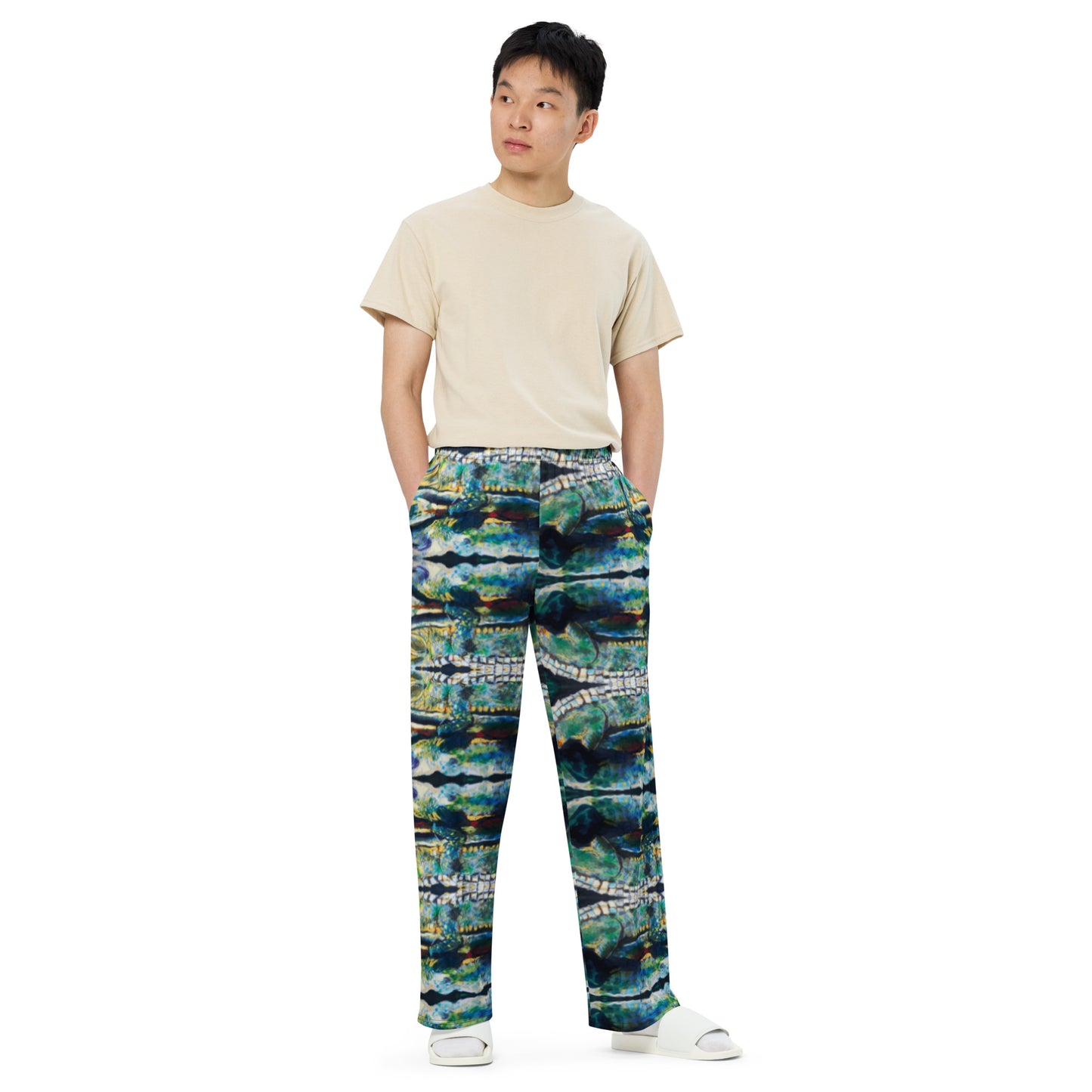 Psychedelic Gator with Reflection All-over print unisex wide-leg pants