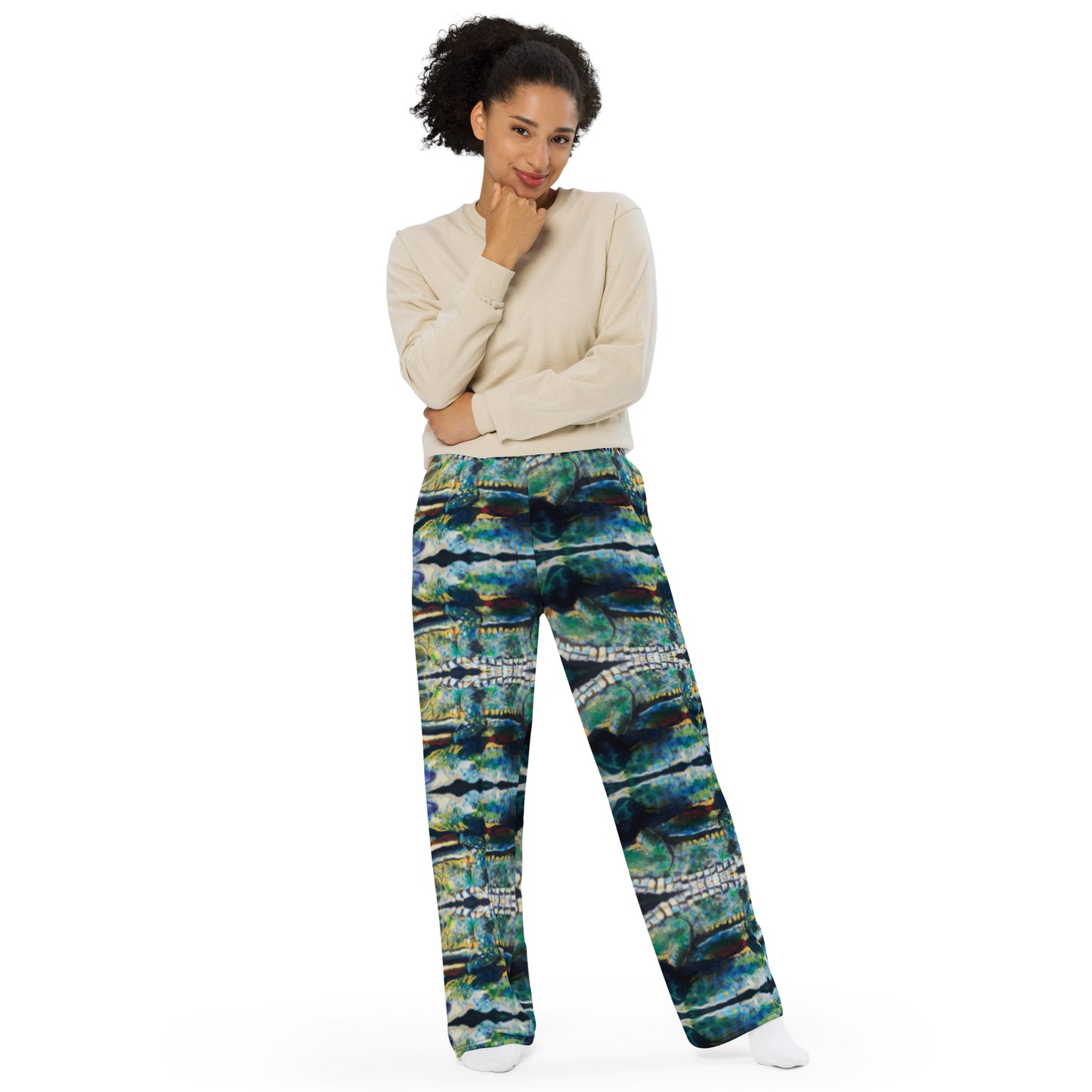 Psychedelic Gator with Reflection All-over print unisex wide-leg pants
