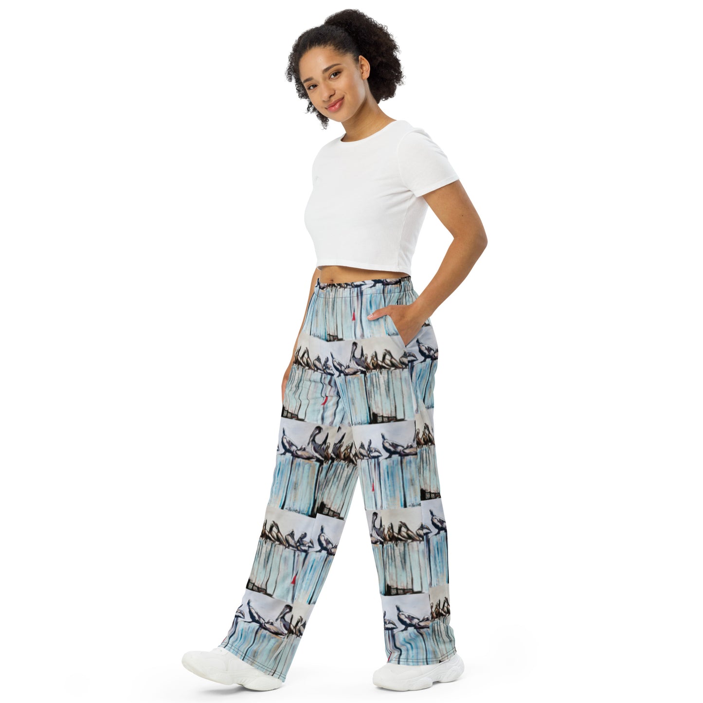 Pelicans on the Pier All-over print unisex wide-leg pants