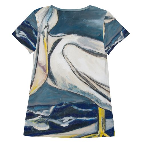 White Pelican on the Shore All-Over Print Women's Athletic T-shirt