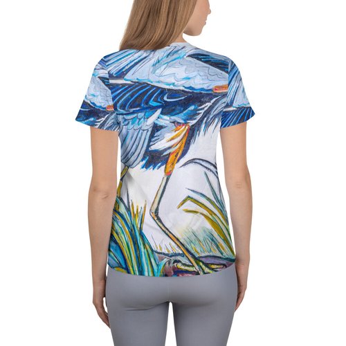 Blue Heron Catching Fish All-Over Print Women's Athletic T-shirt
