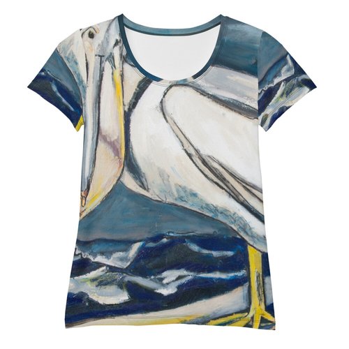 White Pelican on the Shore All-Over Print Women's Athletic T-shirt