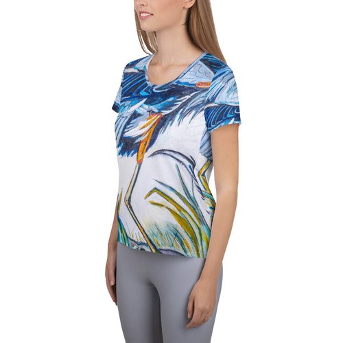 Blue Heron Catching Fish All-Over Print Women's Athletic T-shirt