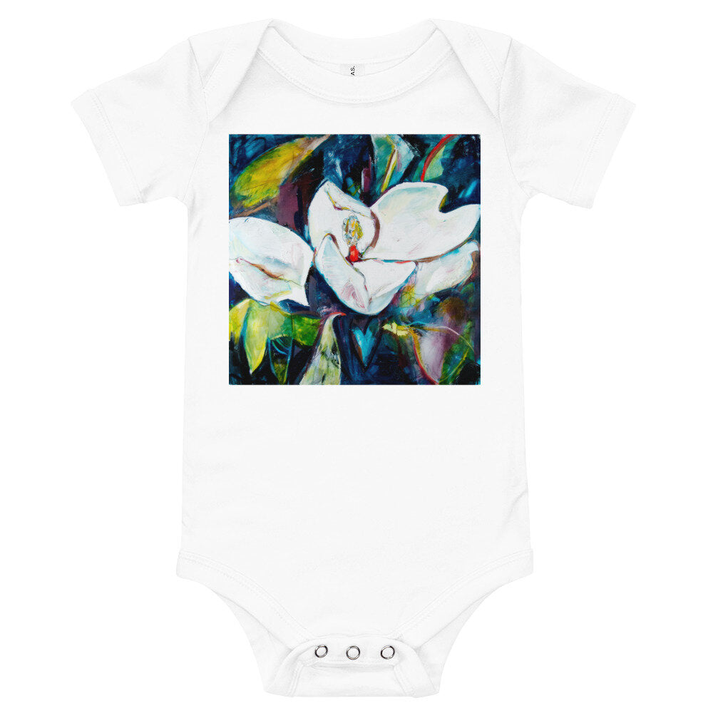 Magnolia with Painted Bunting Baby short sleeve one piece