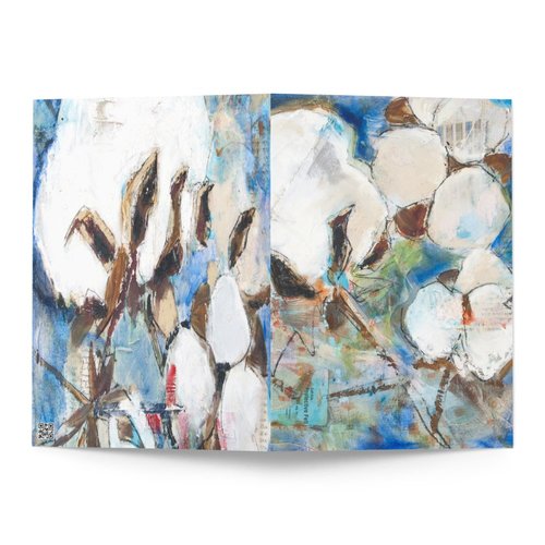 Vintage Cotton Collage with Denim Blue Greeting card