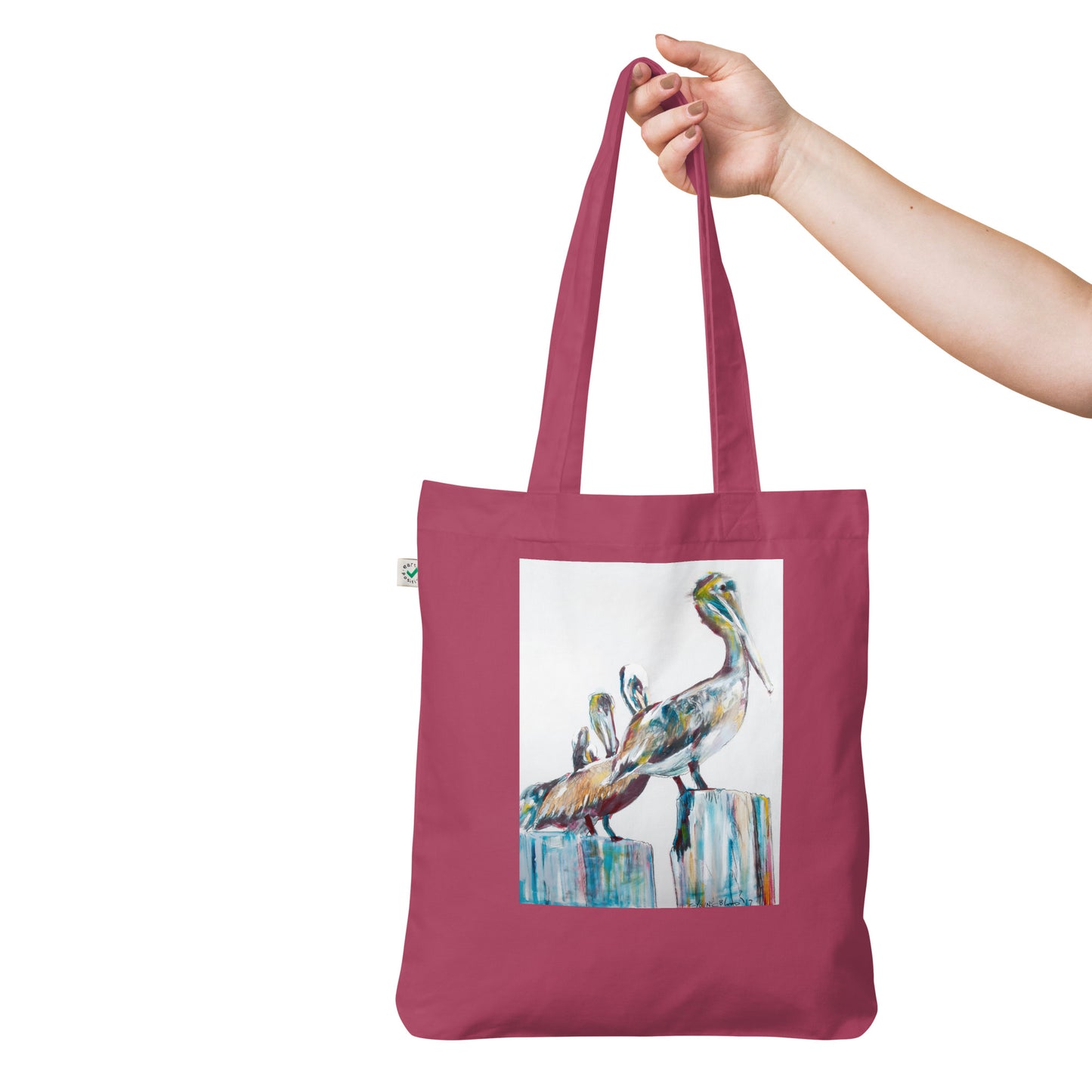 Bold Pelicans in the Fog Organic fashion tote bag