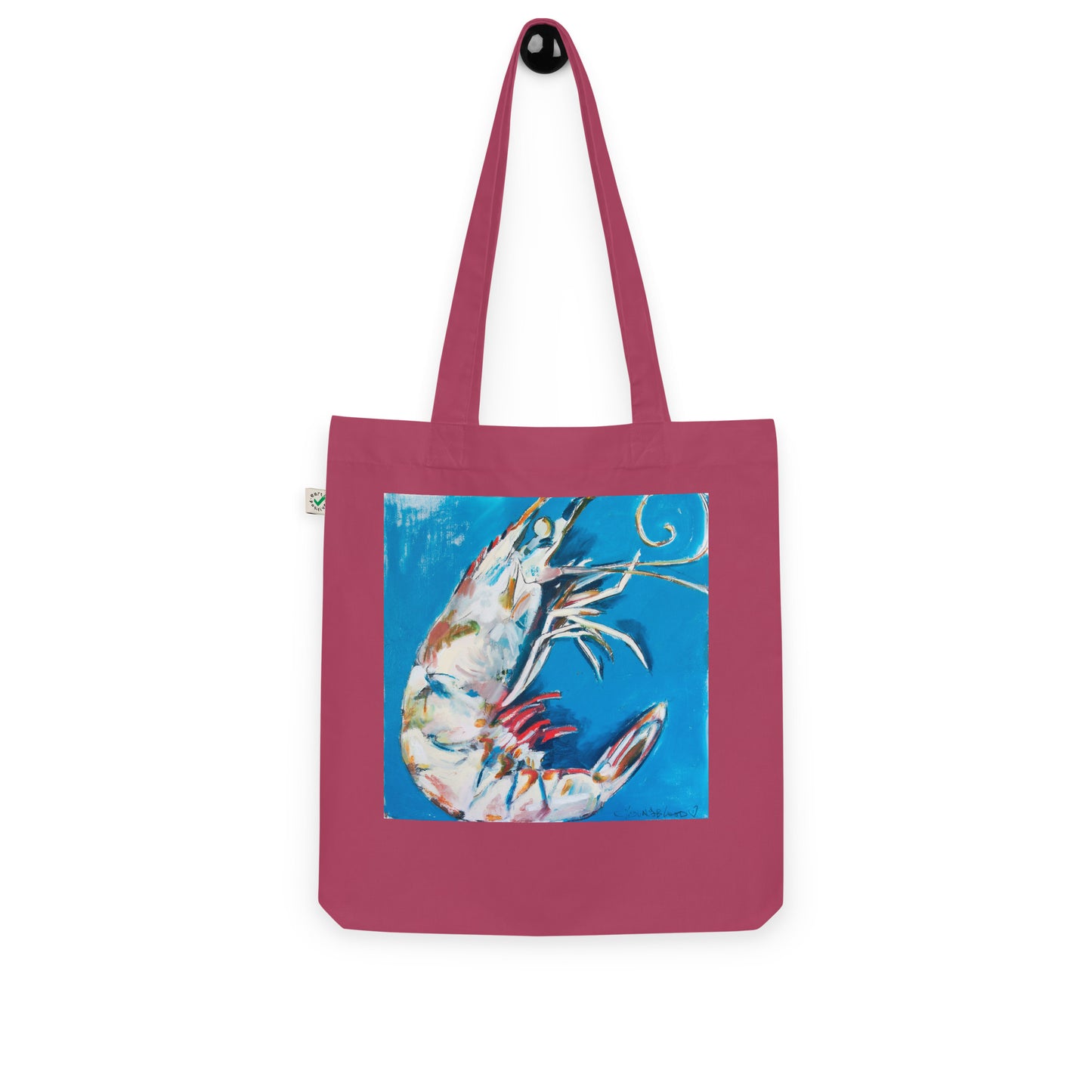 Shrimp with Aqua Blue Organic fashion tote bag