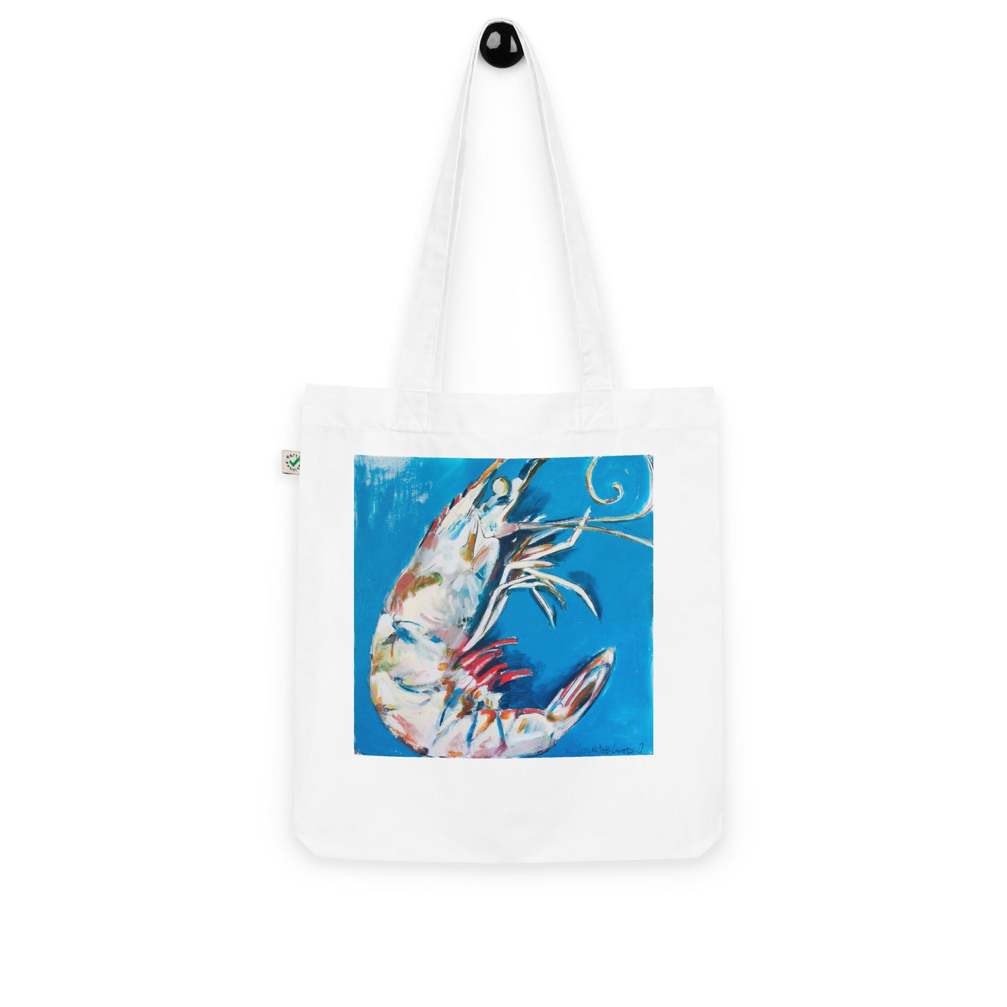 Shrimp with Aqua Blue Organic fashion tote bag
