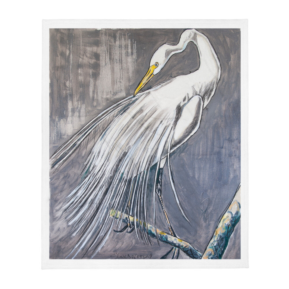 White Egret on a Limb Throw Blanket